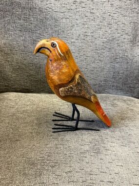 Handcrafted Carved Orange Wooden Folk Art Bird Figurine Sculpture Rustic